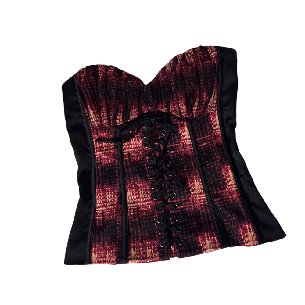 Plaid Corset Top with Lace-Up Front. With Zipper. Similar To Tripp NYC